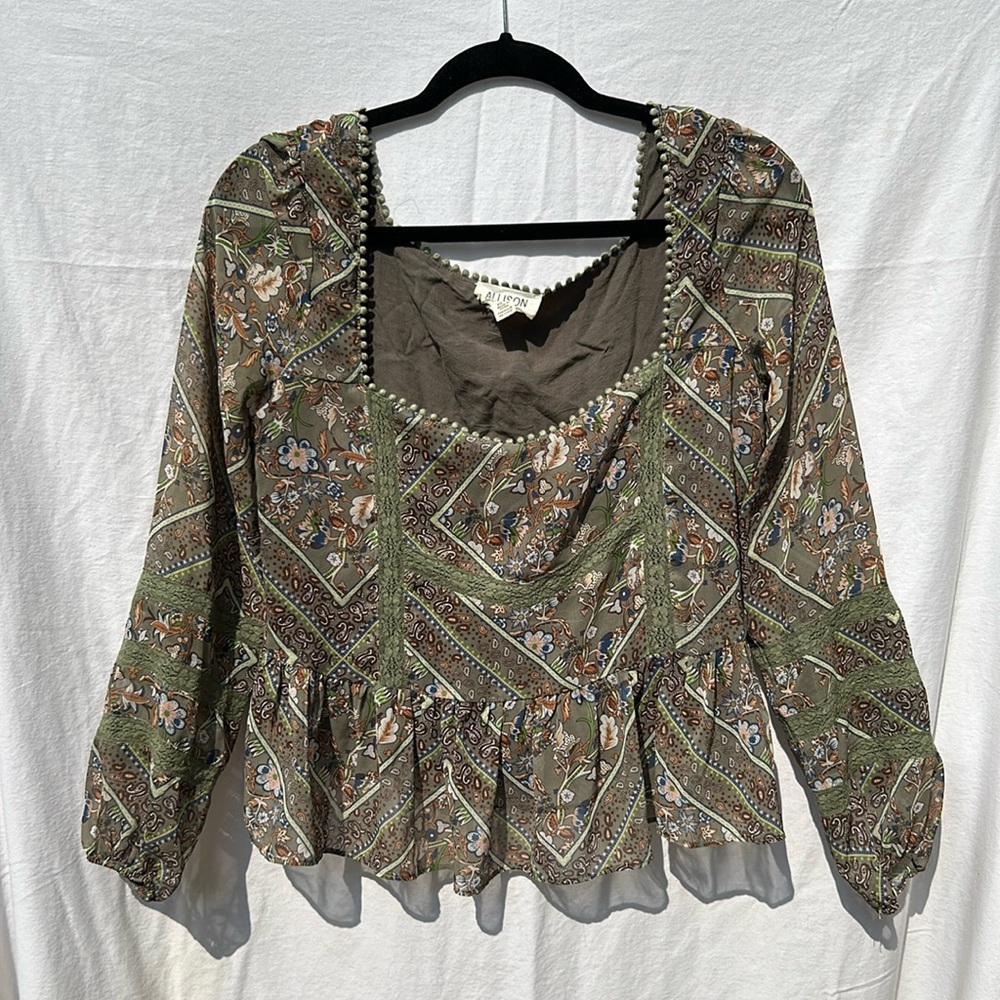 Green Allison New York Brand Peasant Blouse size XS